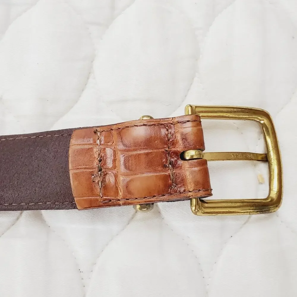 Y2K Bill Blass Brown Genuine Crocodile Embossed Leather Belt Women's 38 Boho